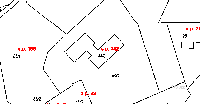 Chuchelná 342 na parcele st. 84/3 v KÚ Chuchelná, Katastrální mapa