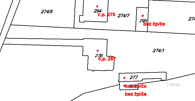 Hluboké Mašůvky 257 na parcele st. 276 v KÚ Hluboké Mašůvky, Katastrální mapa