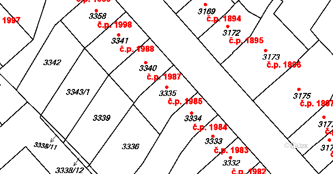 Znojmo 1985 na parcele st. 3335 v KÚ Znojmo-město, Katastrální mapa