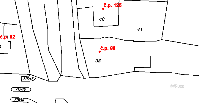 Černotín 80 na parcele st. 38 v KÚ Černotín, Katastrální mapa