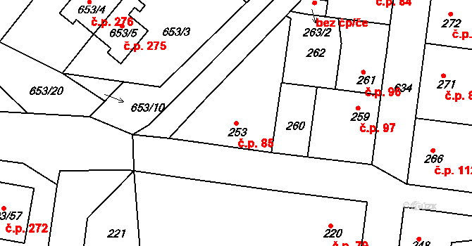 Sedlec 85, Kutná Hora na parcele st. 253 v KÚ Sedlec u Kutné Hory, Katastrální mapa