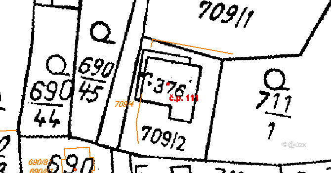 Horky 111 na parcele st. 376 v KÚ Horky u Čáslavi, Katastrální mapa