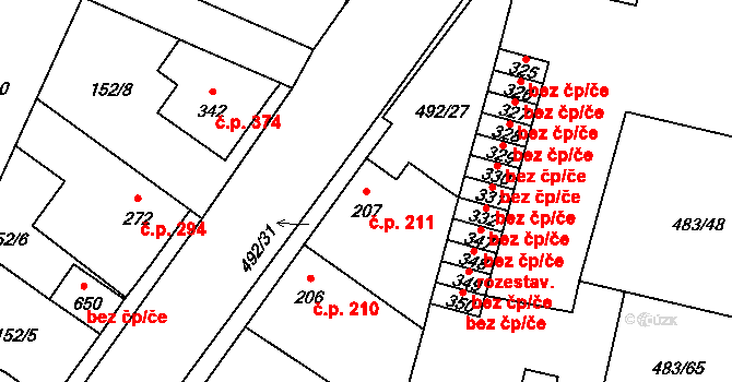 Libice nad Cidlinou 211 na parcele st. 207 v KÚ Libice nad Cidlinou, Katastrální mapa