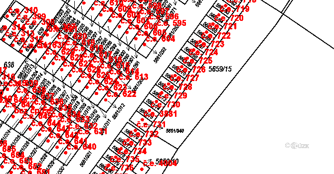 Jihlava 727 na parcele st. 5661/72 v KÚ Jihlava, Katastrální mapa
