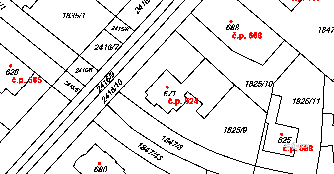 Tišnov 624 na parcele st. 671 v KÚ Tišnov, Katastrální mapa