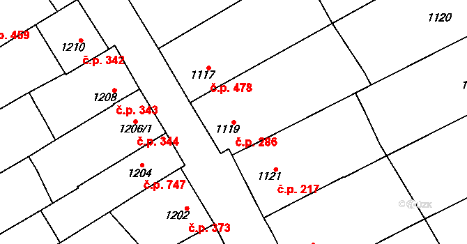 Vnorovy 286 na parcele st. 1119 v KÚ Vnorovy, Katastrální mapa