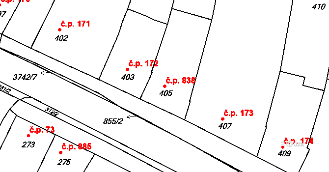 Vracov 838 na parcele st. 405 v KÚ Vracov, Katastrální mapa