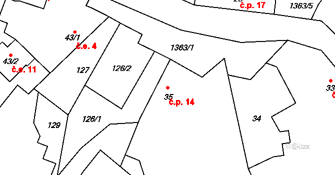 Všebořice 14, Loket na parcele st. 35 v KÚ Všebořice u Dolních Kralovic, Katastrální mapa