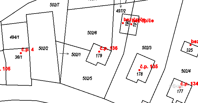 Albeř 136, Nová Bystřice na parcele st. 179 v KÚ Albeř, Katastrální mapa
