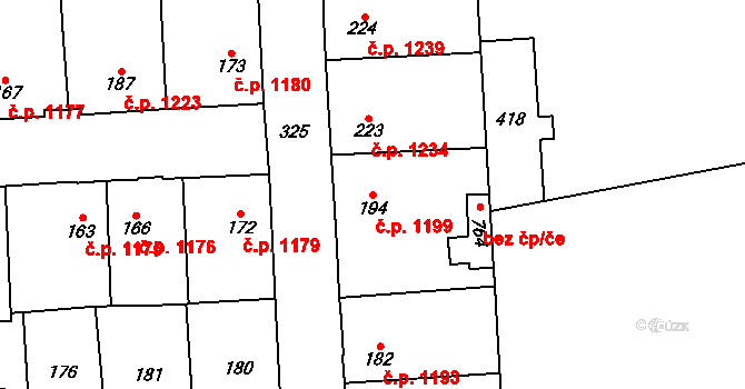 Švermov 1199, Kladno na parcele st. 194 v KÚ Hnidousy, Katastrální mapa