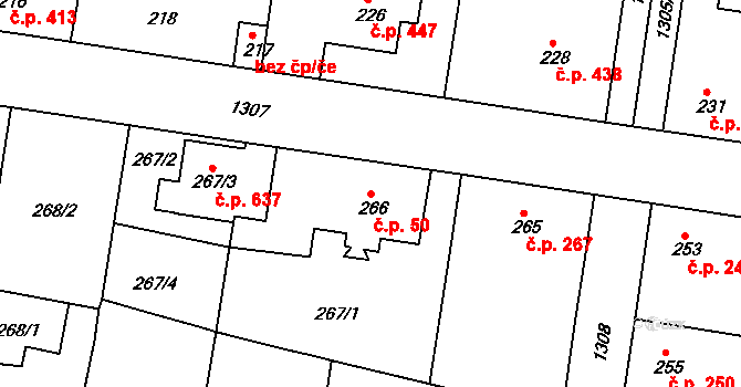 Tuchlovice 50 na parcele st. 266 v KÚ Tuchlovice, Katastrální mapa