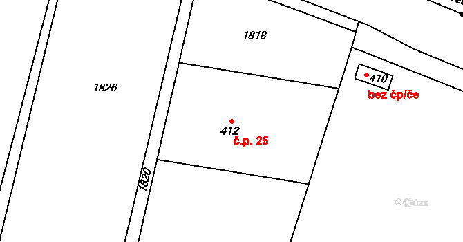 Smilovice 25 na parcele st. 412 v KÚ Smilovice u Třince, Katastrální mapa
