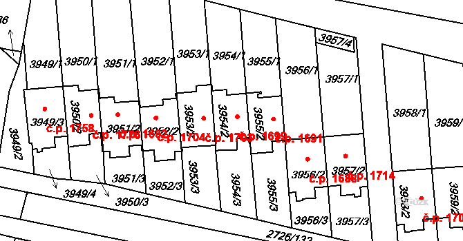 Tachov 1699 na parcele st. 3954/2 v KÚ Tachov, Katastrální mapa