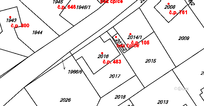 Hořovice 483 na parcele st. 2016 v KÚ Hořovice, Katastrální mapa