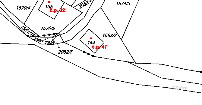 Zahrádka 47, Rožmitál na Šumavě na parcele st. 144 v KÚ Zahrádka, Katastrální mapa