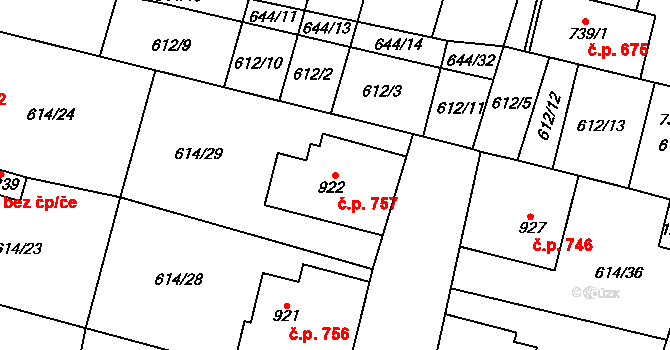 Libochovice 757 na parcele st. 922 v KÚ Libochovice, Katastrální mapa