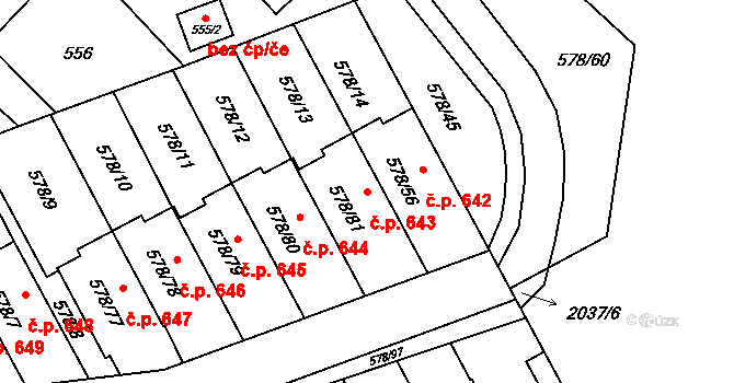 Planá nad Lužnicí 643 na parcele st. 578/81 v KÚ Planá nad Lužnicí, Katastrální mapa