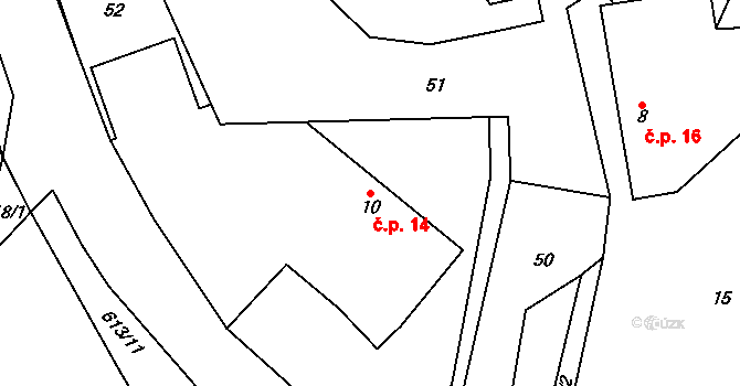 Cidlina 14, Železnice na parcele st. 10 v KÚ Cidlina, Katastrální mapa