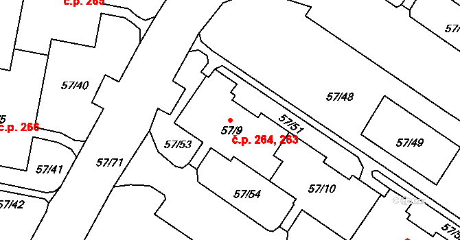 Všebořice 263,264, Ústí nad Labem na parcele st. 57/9 v KÚ Všebořice, Katastrální mapa