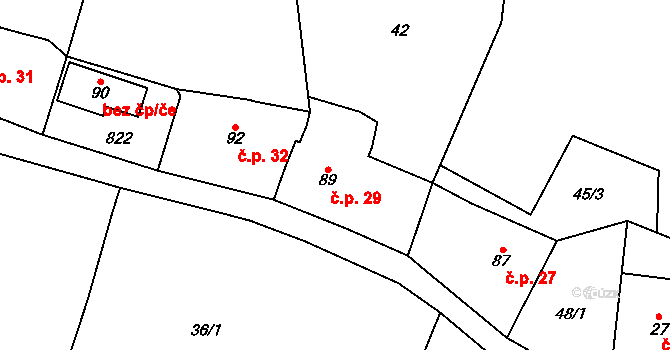 Lysec 29, Bžany na parcele st. 89 v KÚ Lysec, Katastrální mapa