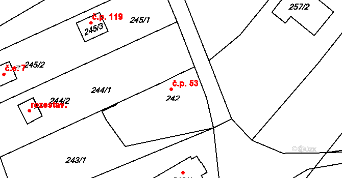Dubičné 53 na parcele st. 242 v KÚ Dubičné, Katastrální mapa