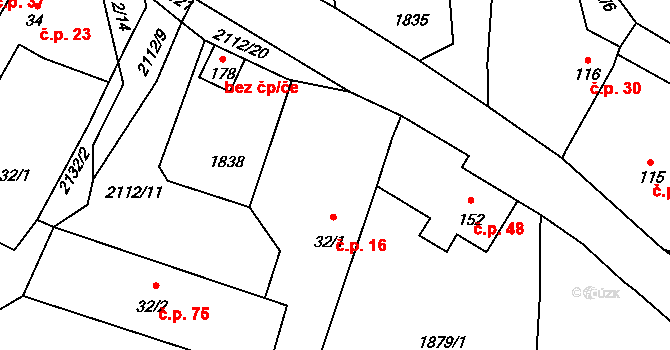 Ostrolovský Újezd 16 na parcele st. 32/1 v KÚ Ostrolovský Újezd, Katastrální mapa