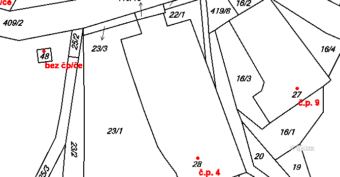 Malý Jeníkov 4, Strmilov na parcele st. 28 v KÚ Malý Jeníkov, Katastrální mapa