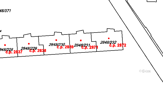 Záběhlice 2871, Praha na parcele st. 2848/231 v KÚ Záběhlice, Katastrální mapa