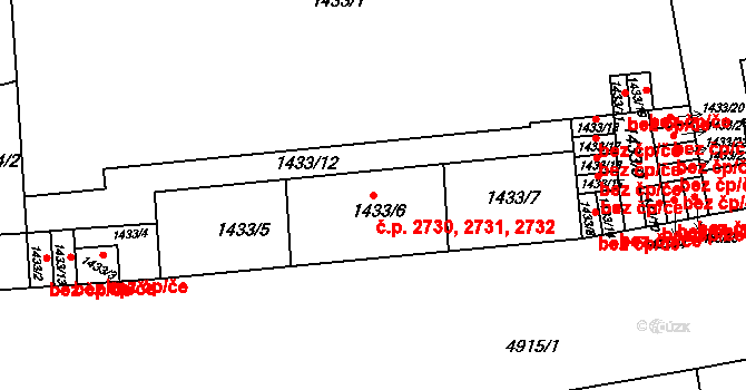Smíchov 2730,2731,2732, Praha na parcele st. 1433/6 v KÚ Smíchov, Katastrální mapa