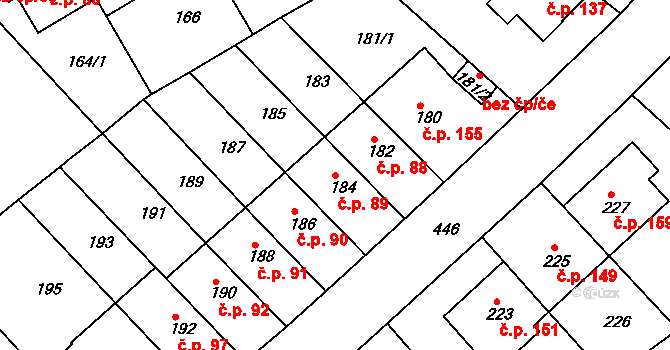Motol 89, Praha na parcele st. 184 v KÚ Motol, Katastrální mapa