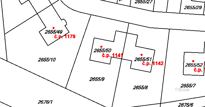 Stodůlky 1141, Praha na parcele st. 2655/50 v KÚ Stodůlky, Katastrální mapa