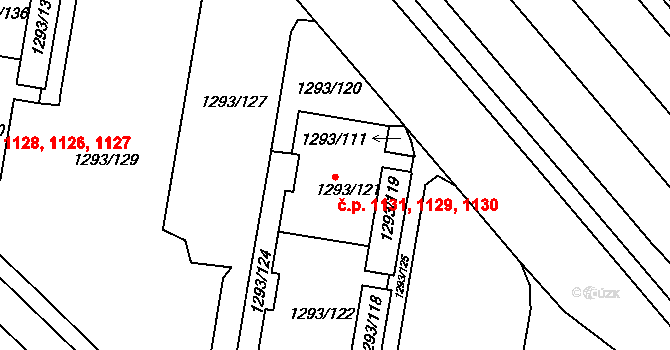 Řepy 1129,1130,1131, Praha na parcele st. 1293/121 v KÚ Řepy, Katastrální mapa