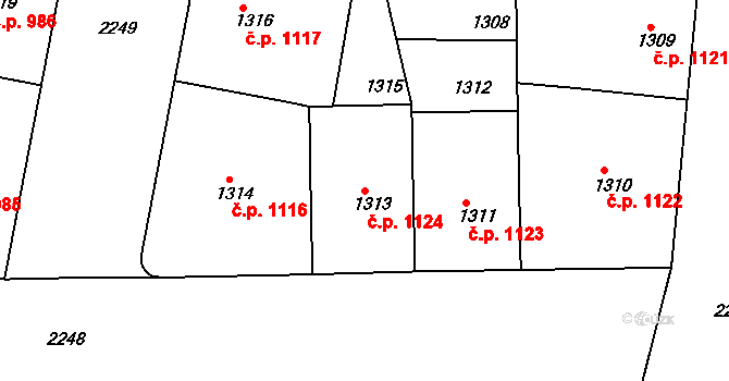 Holešovice 1124, Praha na parcele st. 1313 v KÚ Holešovice, Katastrální mapa