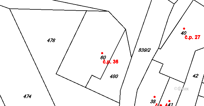 Krašovice 36, Krásná Hora nad Vltavou na parcele st. 60 v KÚ Krašovice, Katastrální mapa