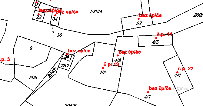 Homole 13, Drhovy na parcele st. 4/2 v KÚ Homole u Nechalova, Katastrální mapa