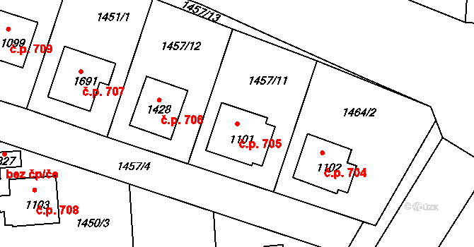Rožmitál pod Třemšínem 705 na parcele st. 1101 v KÚ Rožmitál pod Třemšínem, Katastrální mapa