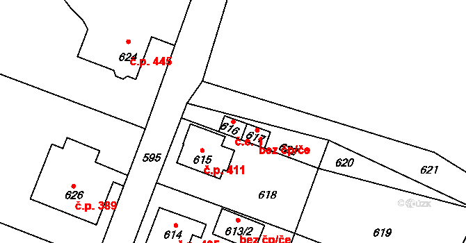 Rumburk 2-Horní Jindřichov 1, Rumburk na parcele st. 616 v KÚ Horní Jindřichov, Katastrální mapa