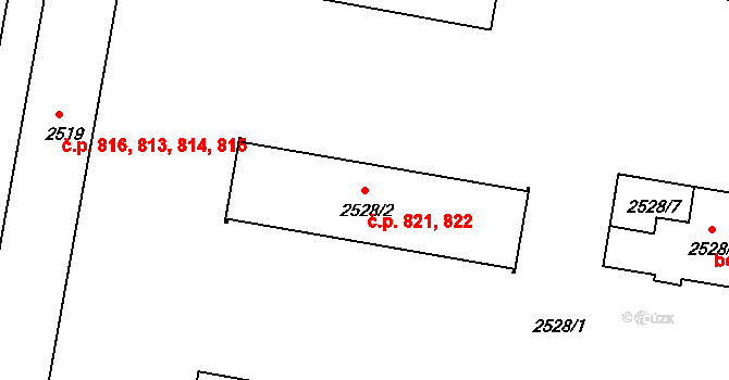 České Budějovice 3 821,822, České Budějovice na parcele st. 2528/2 v KÚ České Budějovice 3, Katastrální mapa