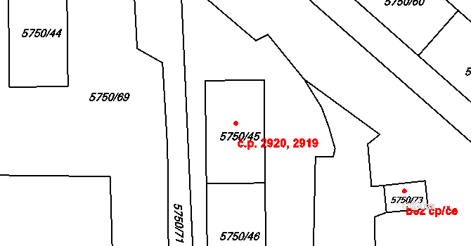 Česká Lípa 2919,2920 na parcele st. 5750/45 v KÚ Česká Lípa, Katastrální mapa