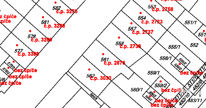 Chomutov 2876 na parcele st. 561 v KÚ Chomutov II, Katastrální mapa