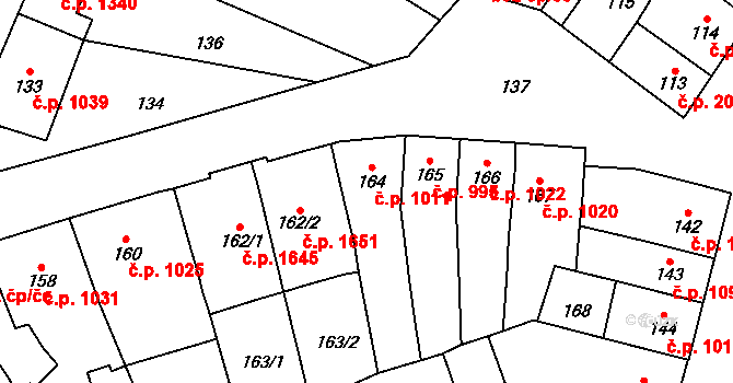 Šlapanice 1011 na parcele st. 164 v KÚ Šlapanice u Brna, Katastrální mapa
