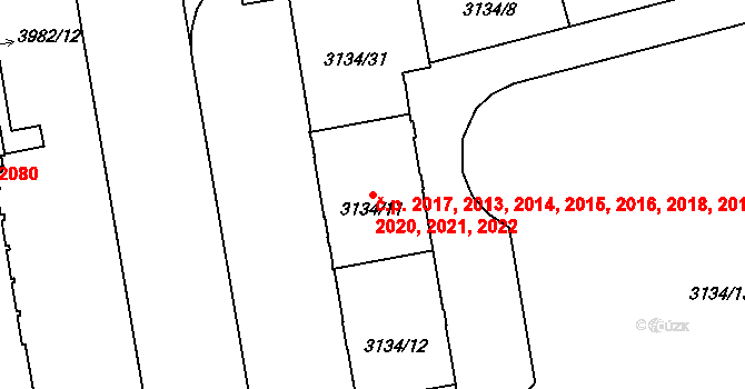 Východní Předměstí 2013,2014,2015,2016,, Plzeň na parcele st. 3134/11 v KÚ Plzeň, Katastrální mapa