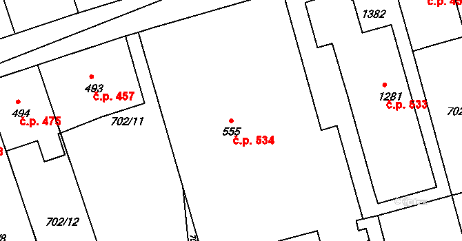 Parník 534, Česká Třebová na parcele st. 555 v KÚ Parník, Katastrální mapa