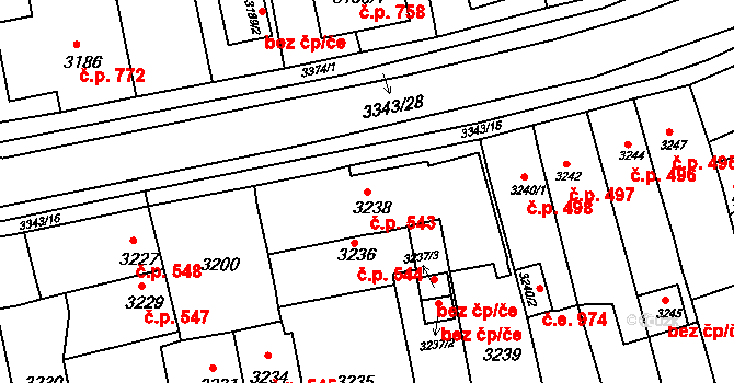 Jirkov 543 na parcele st. 3238 v KÚ Jirkov, Katastrální mapa