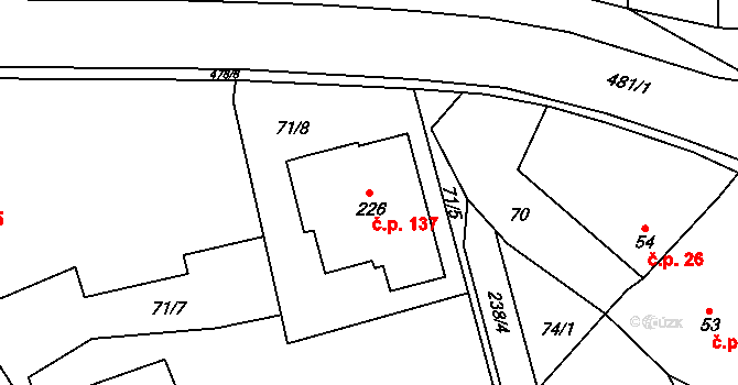 Podlažice 137, Chrast na parcele st. 226 v KÚ Podlažice, Katastrální mapa