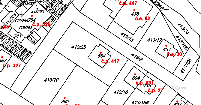 Železná Ruda 417 na parcele st. 664 v KÚ Železná Ruda, Katastrální mapa