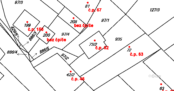 Žerčice 62 na parcele st. 73/2 v KÚ Žerčice, Katastrální mapa
