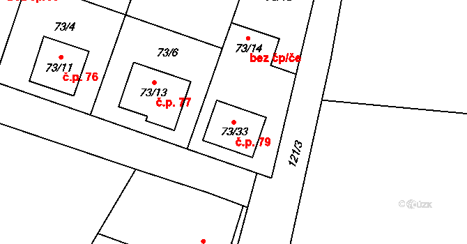 Biskoupky 79 na parcele st. 73/33 v KÚ Biskoupky na Moravě, Katastrální mapa
