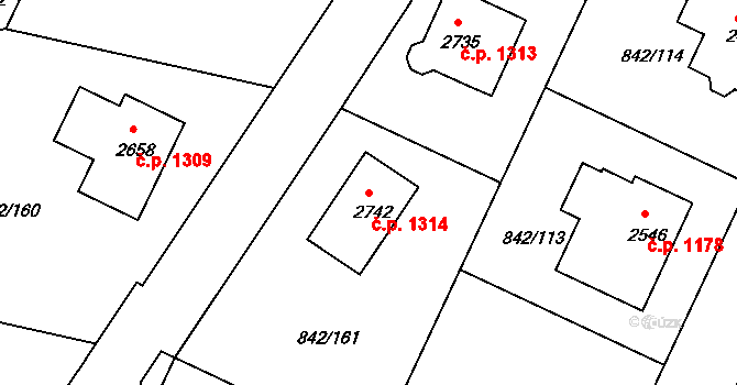 Prachatice II 1314, Prachatice na parcele st. 2742 v KÚ Prachatice, Katastrální mapa