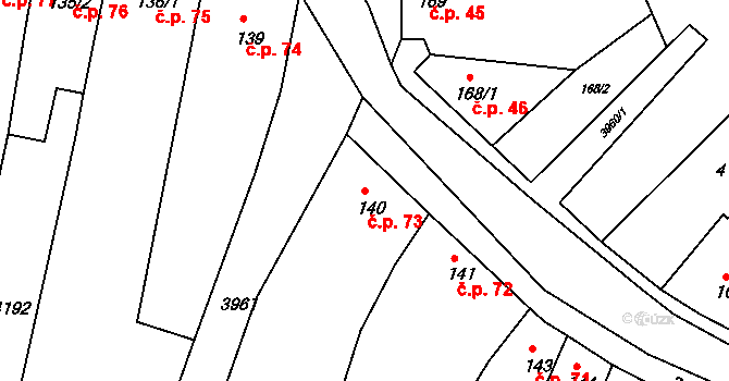 Mašťov 73 na parcele st. 140 v KÚ Mašťov, Katastrální mapa